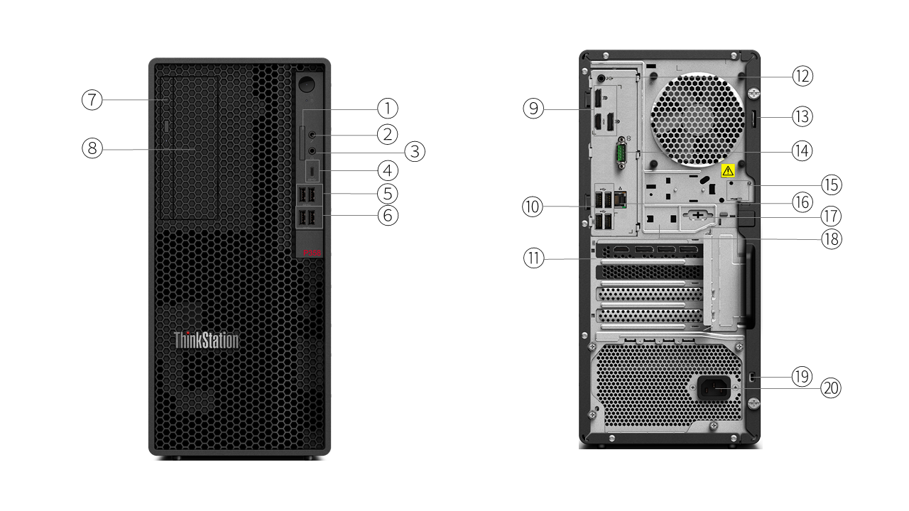 Porty wejścia wyjścia w stacji roboczej Thinkstation P358 Tower